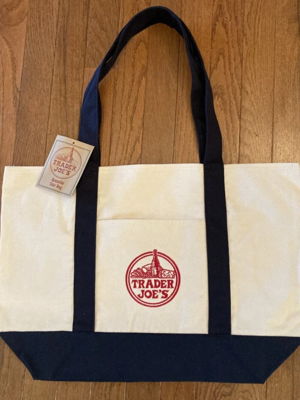 Trader Joe’s 2026 Limited LARGE CLASSIC NAVY Canvas Shop Tote Bag 20 x 15 NWT